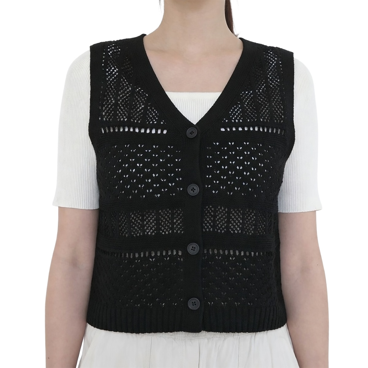 베네뜨 여성 크로셰 니트 베스트 - 블랙