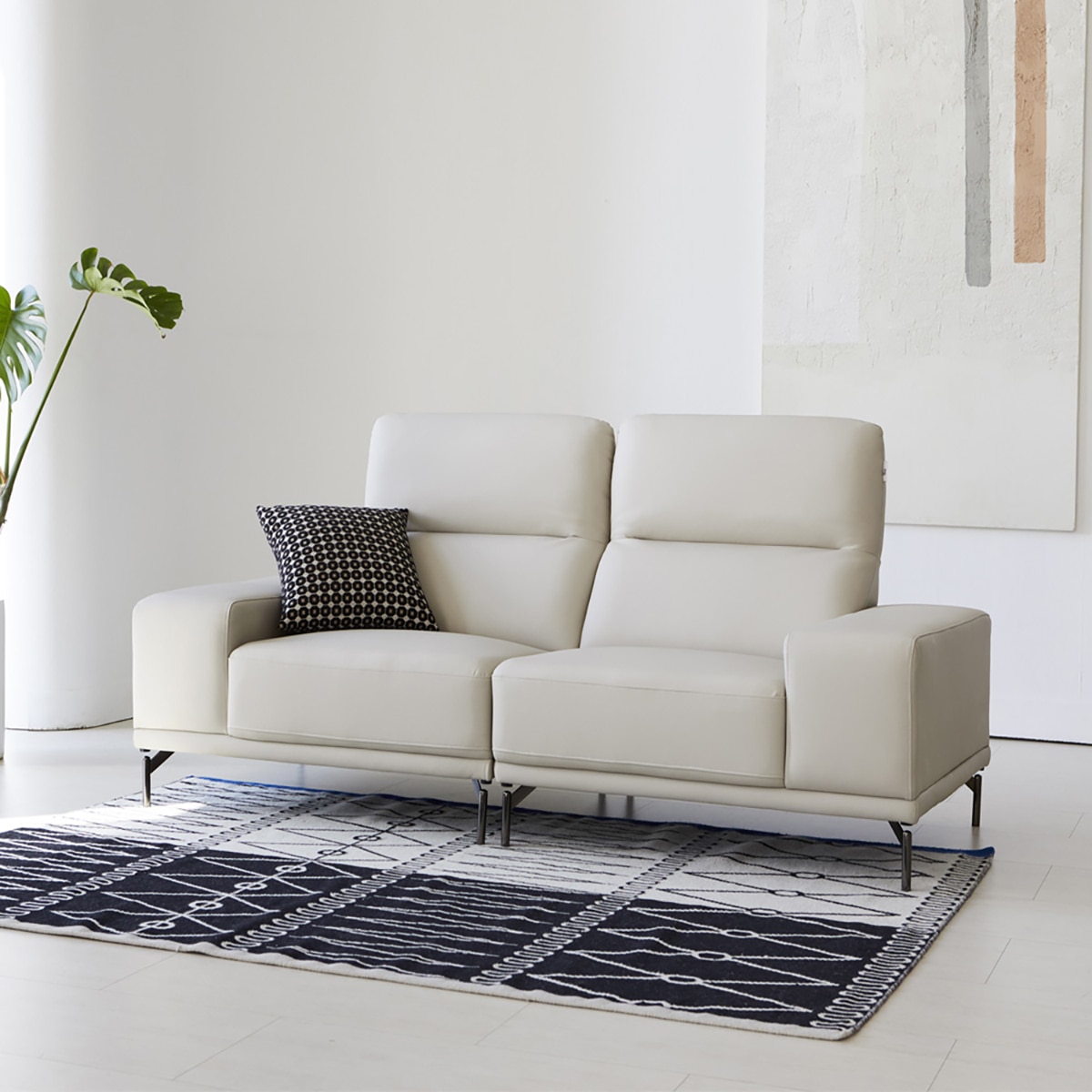 핸슨 루벤지 가죽 소파 3인 - 연그레이