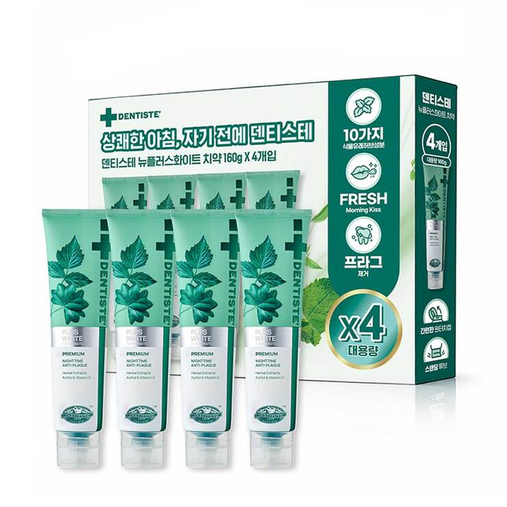 덴티스테 뉴플러스 화이트 치약 160g x 4