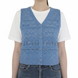 베네뜨 여성 크로셰 니트 베스트 - 블루, L