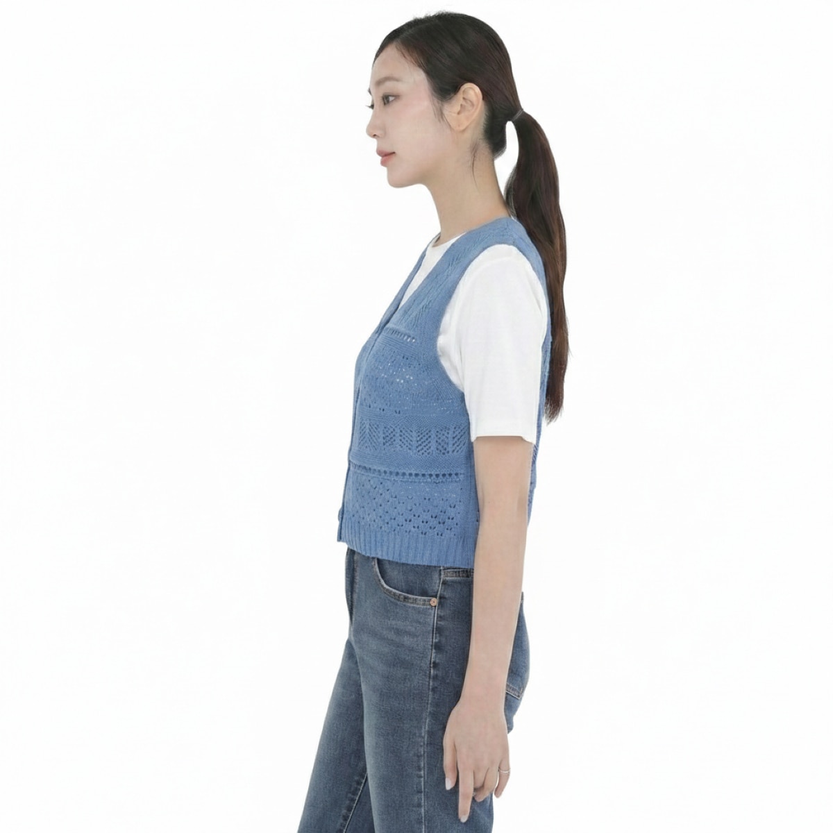 베네뜨 여성 크로셰 니트 베스트 - 블루, L