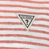 게스 여성 크루넥 반소매 스트라이프 티셔츠 - 핑크