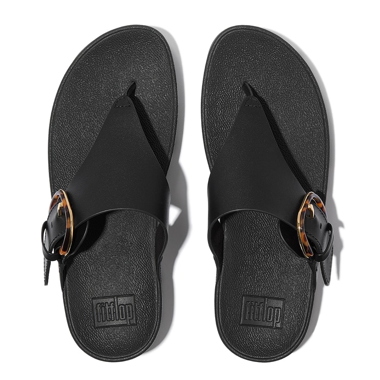 Fitflop Lulu Resin-Buckle Leather Toepostlides Fitflop Lulu Resin-Buckle Leather Toepostlides