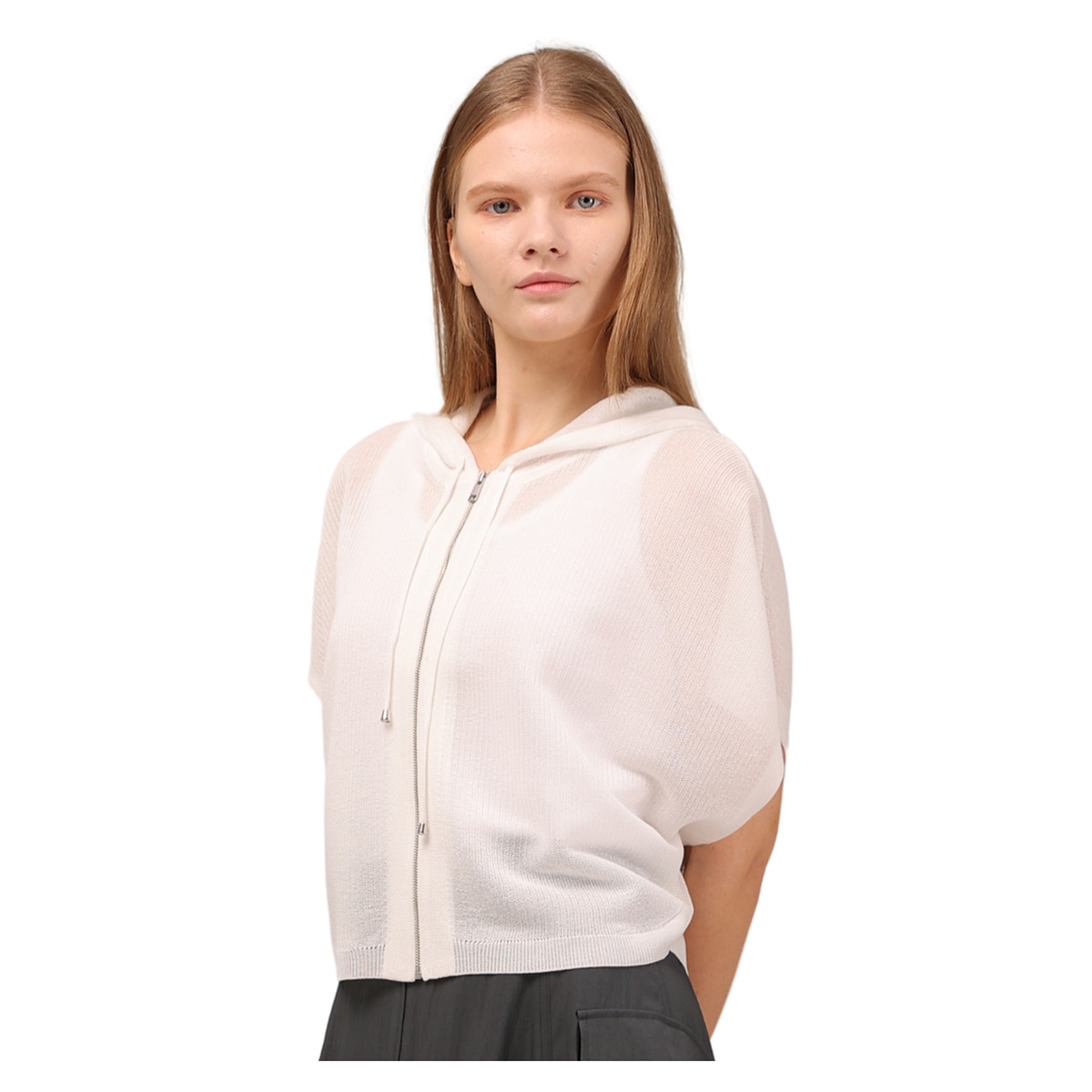 솔레지아 여성 크로셰 니트 후드 집업 케이프 - 아이보리, S/M