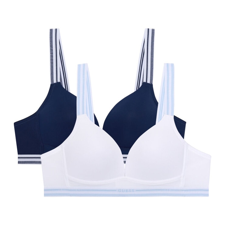 게스 여성 노와이어 로고밴드 브라 2매 - 화이트/네이비, 85A