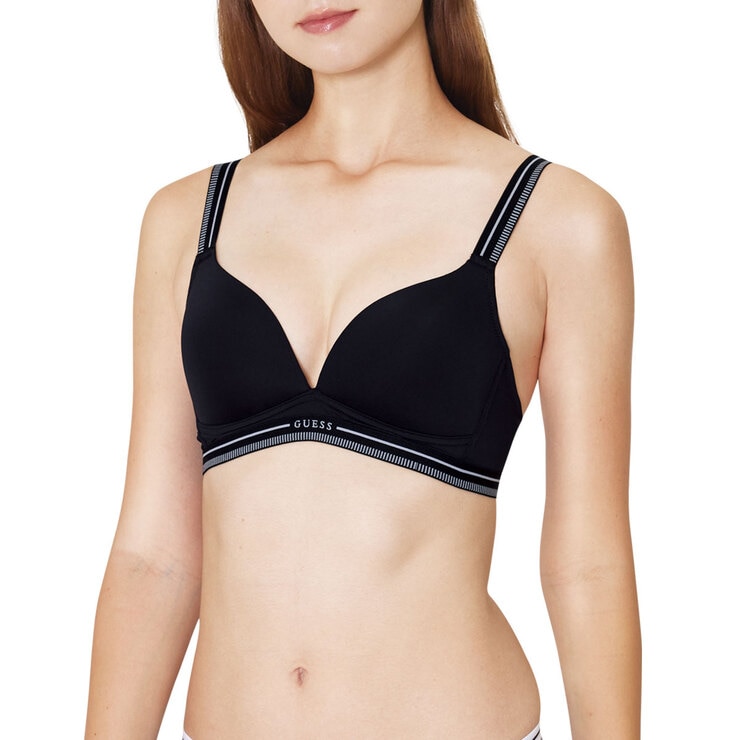 게스 여성 노와이어 로고밴드 브라 2매 - 베이지/블랙, 85B