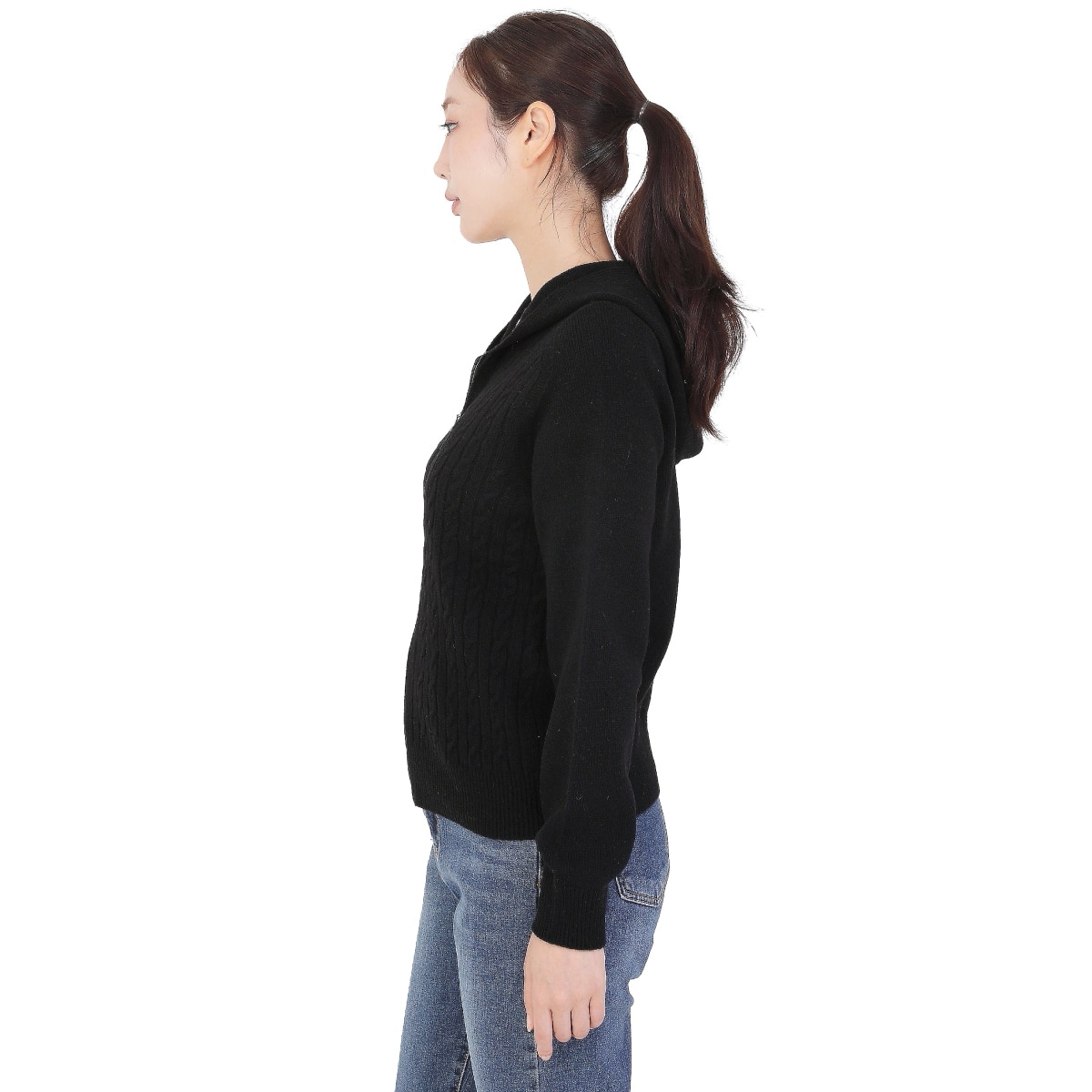 베네뜨 여성 울캐시미어 후드집업 가디건 - 블랙
