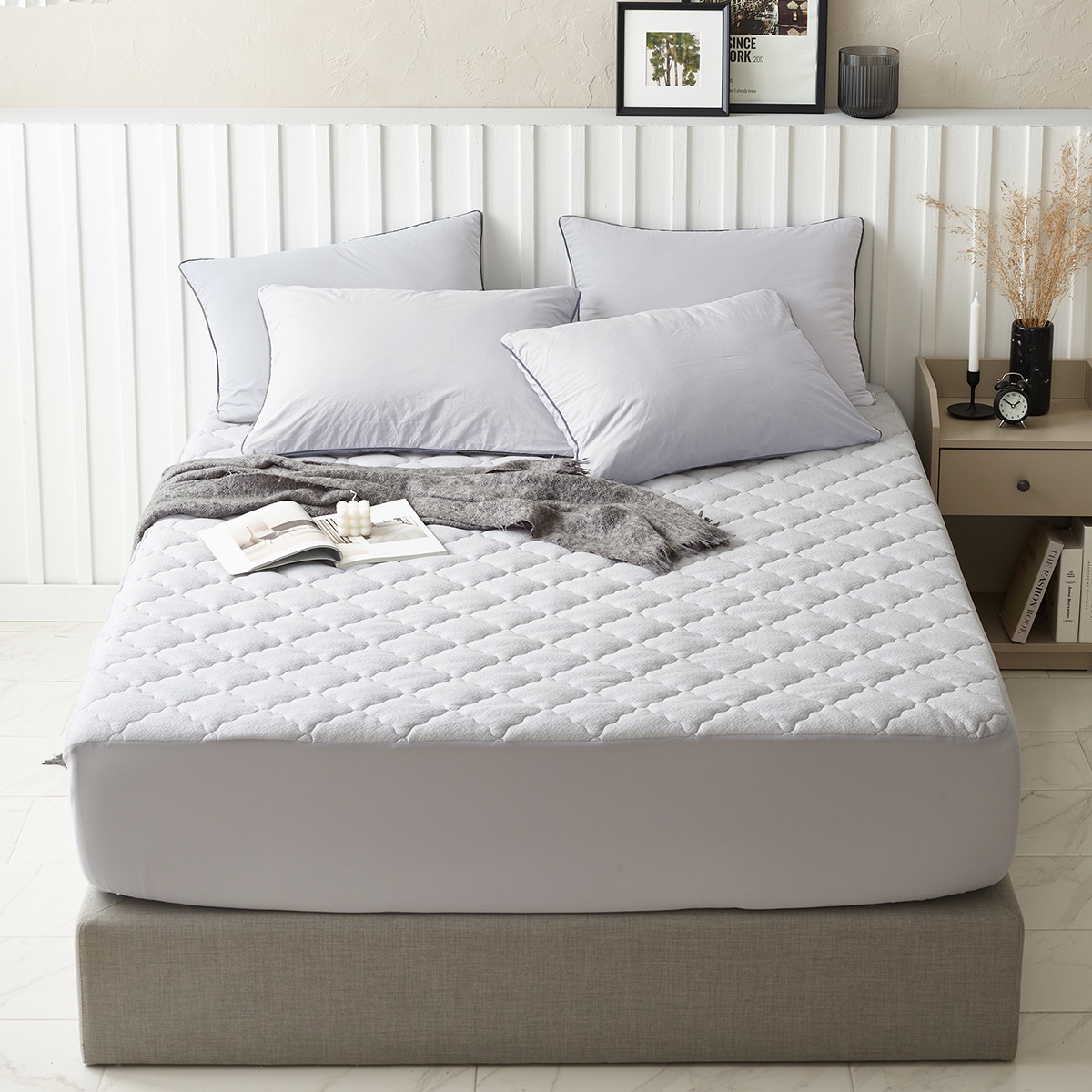 에이프릴앳홈 뱀부 3중직 누빔 매트리스커버 퀸, 그레이 코스트코 코리아