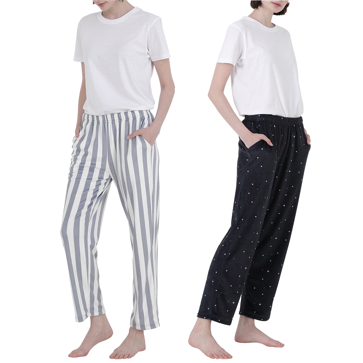 비비안 여성 스판 라운지 바지 2PK - 네이비/그레이