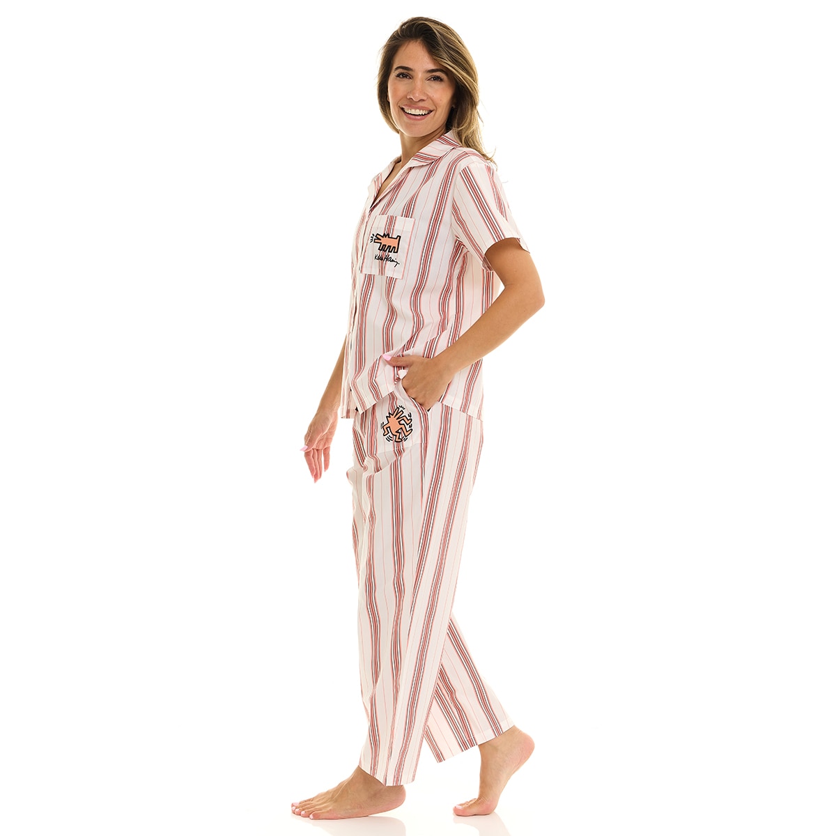 키스 해링 여성 코튼 파자마 세트 - 아이보리, M