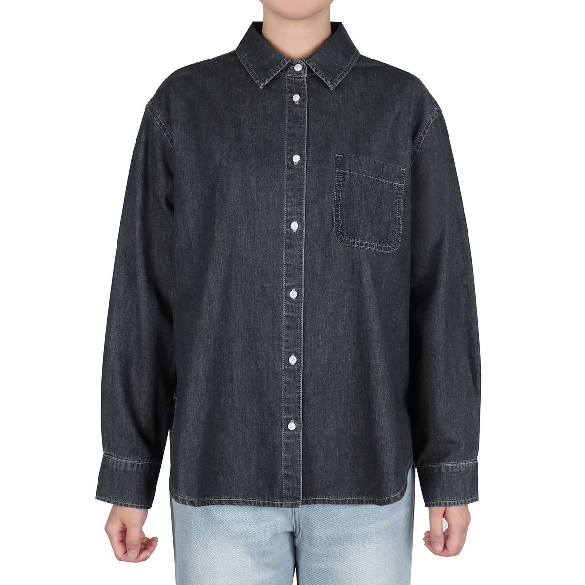 케네스콜 여성 데님 셔츠 - 블랙 인디고, L