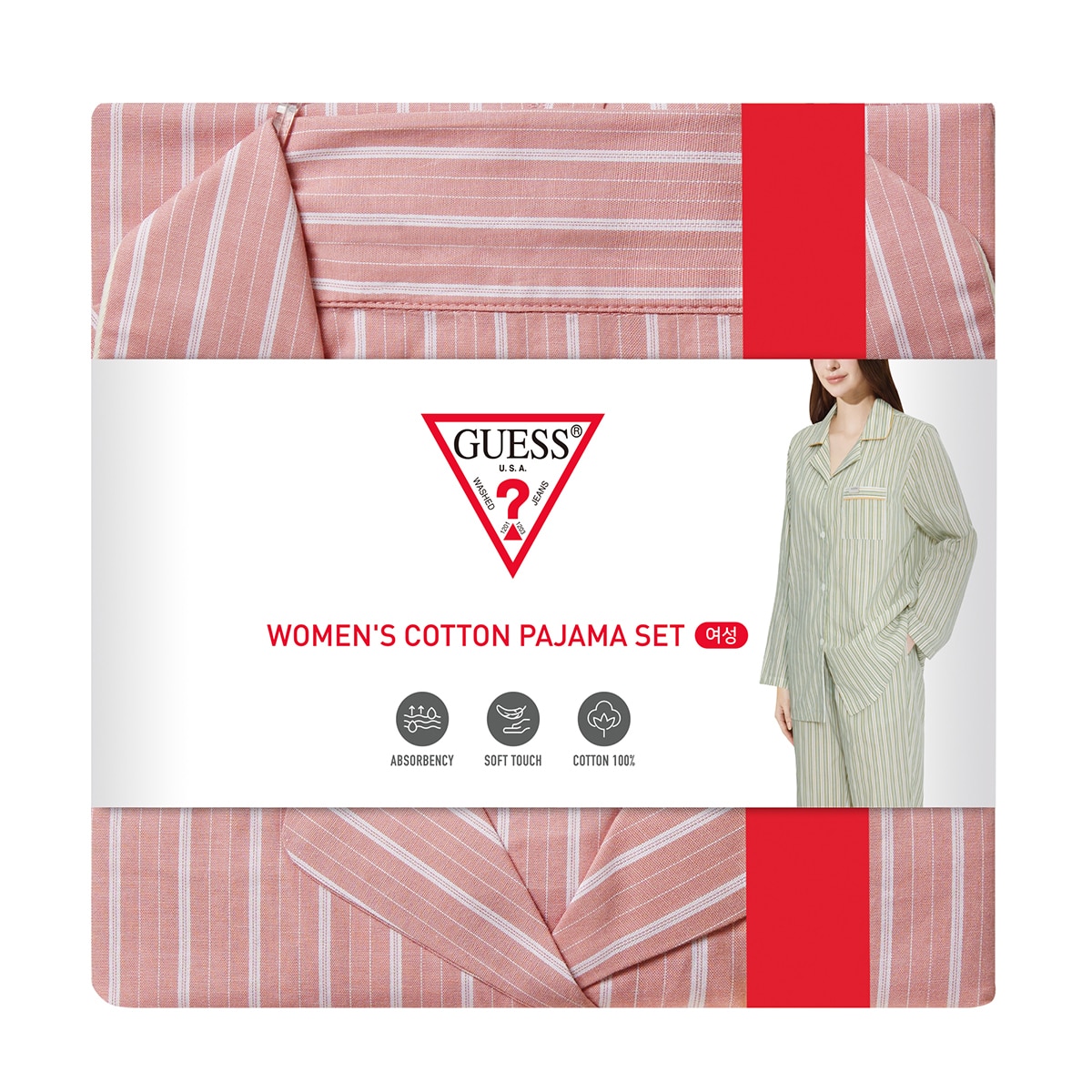 게스 여성 코튼 파자마 세트 - 핑크 스트라이프