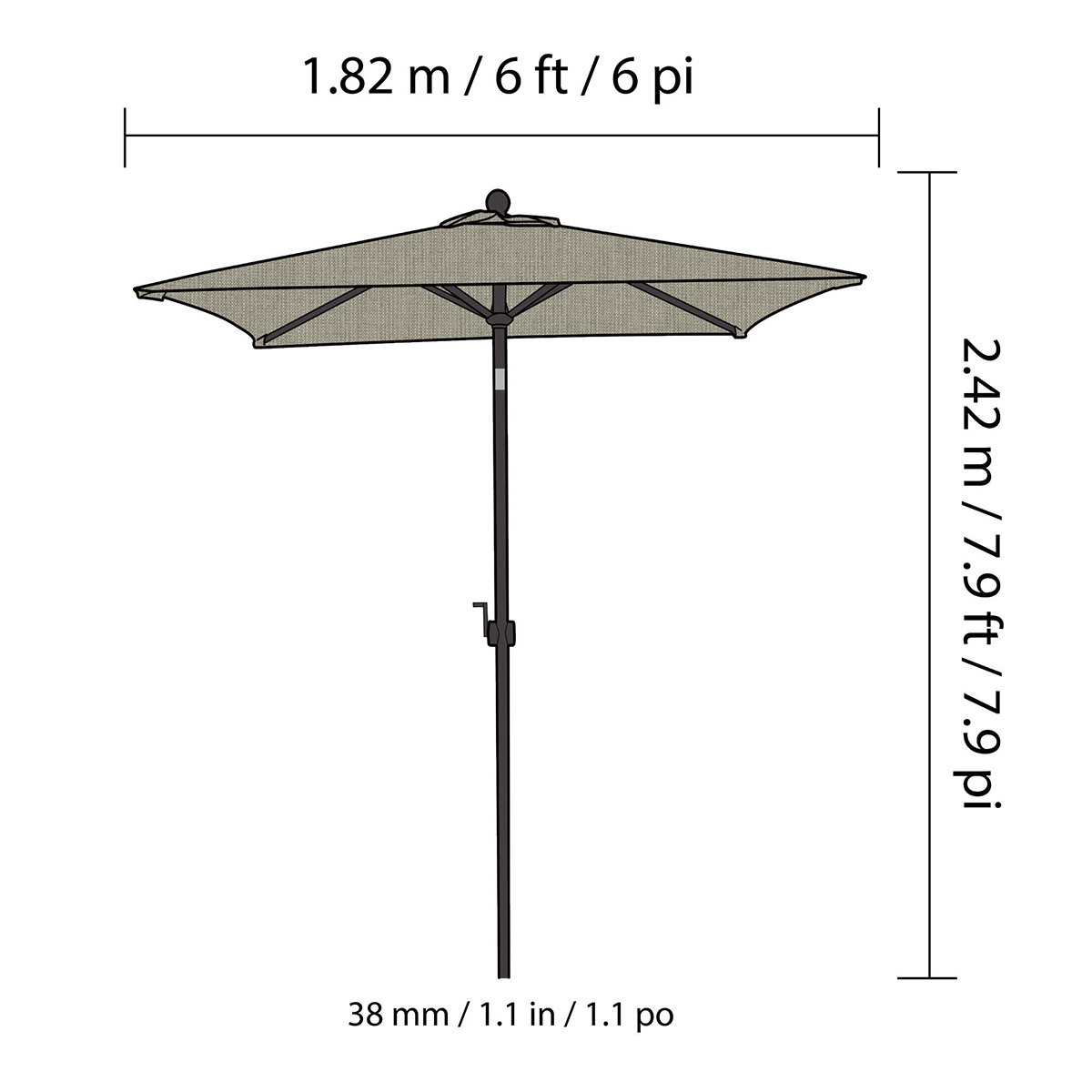 앳레저 카페 스타일 우산, 지름 1.8m 라이트그레이