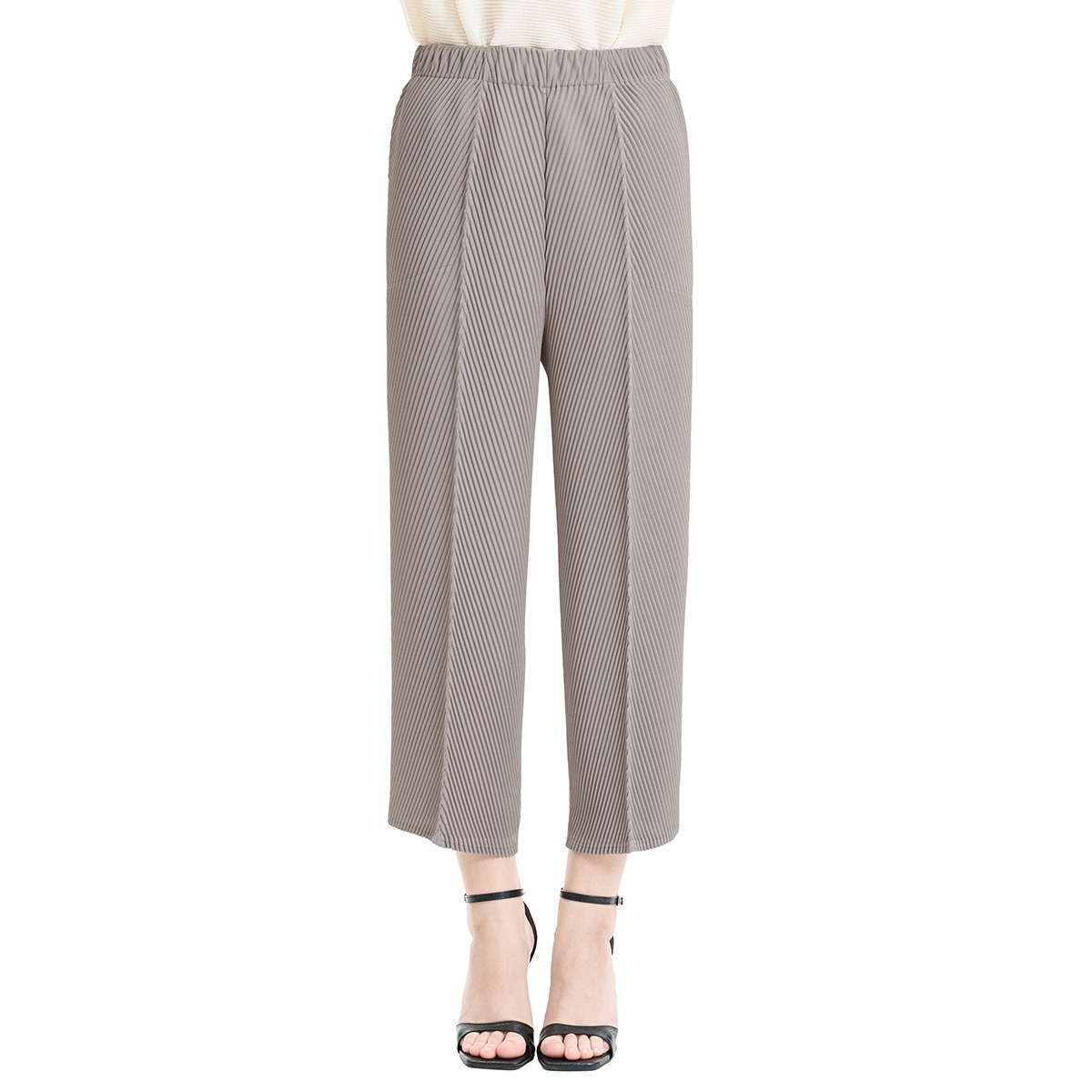 요이츠 여성 핀턱 플리츠 배기 팬츠 - 베이지, M/L