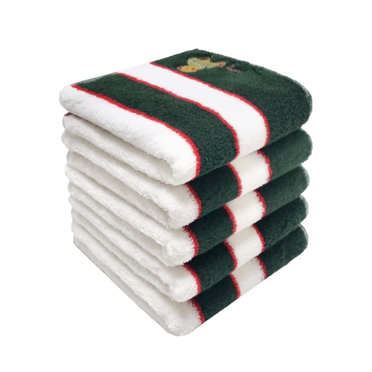 테디베어 선염 세면타월 5P - 딥그린