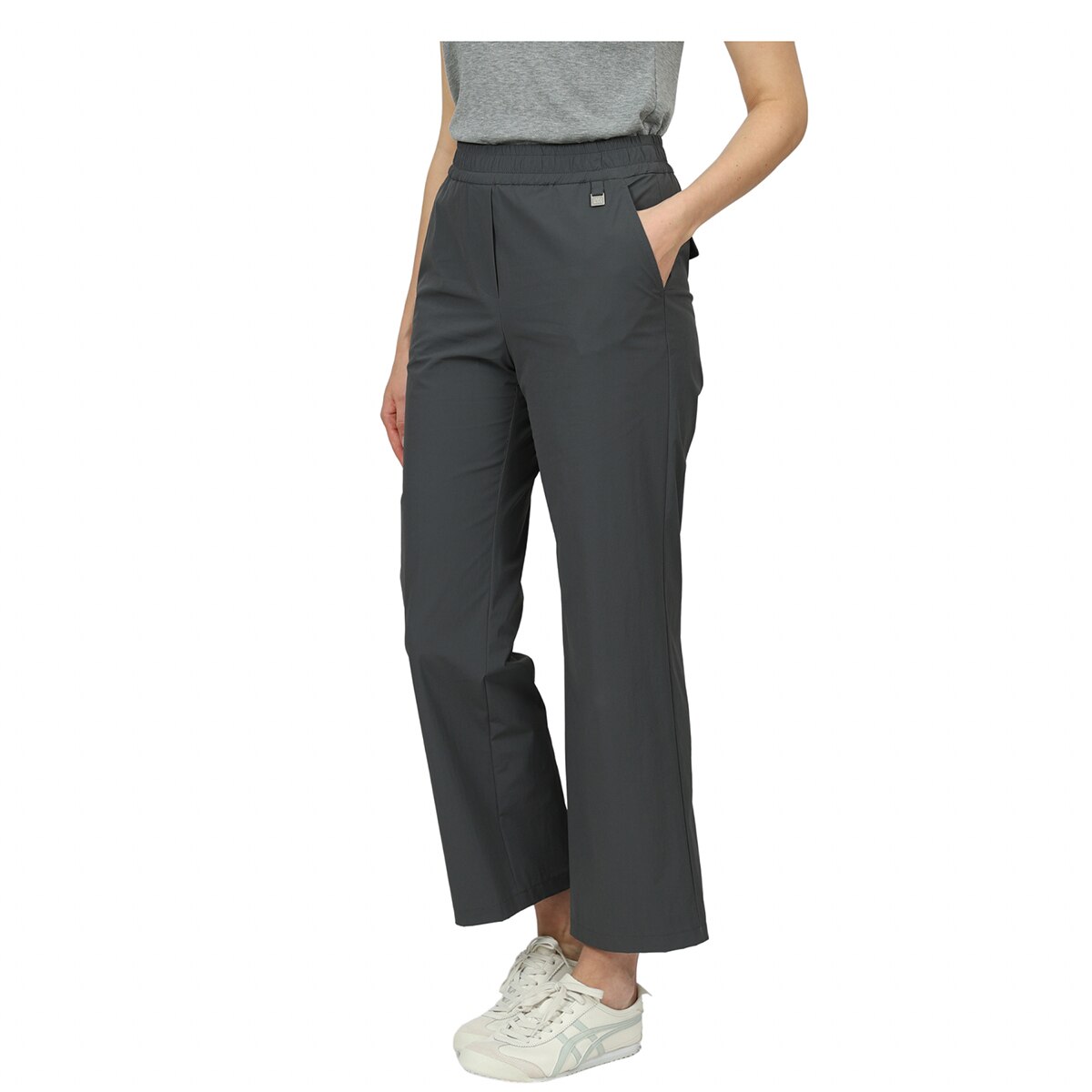 안지크 여성 와이드 밴딩 팬츠 - 그레이