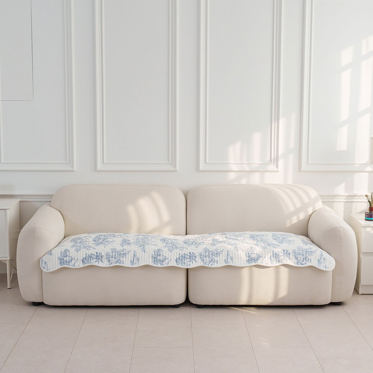 플로티나 뜨왈 순면 소파패드 70x180cm - 화이트블루