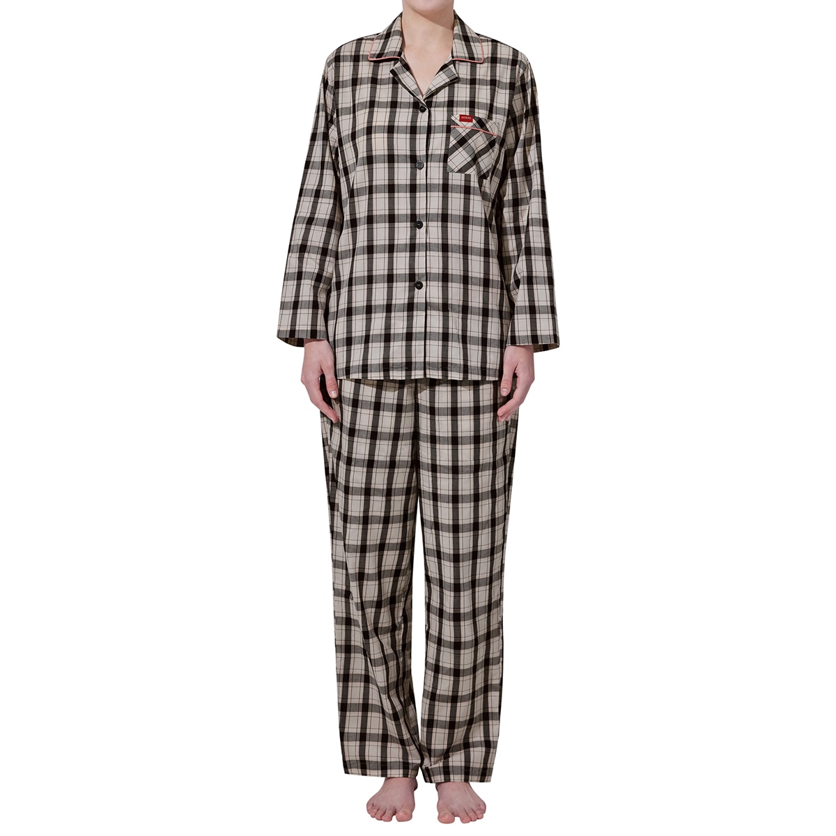 게스 여성 코튼 파자마 세트 - 아이보리 체크, S