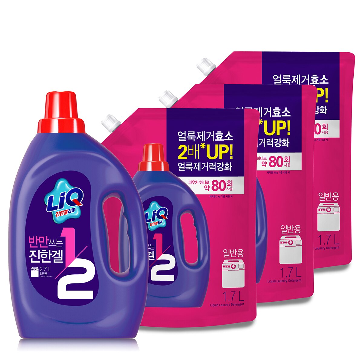 리큐 반만쓰는 진한겔 일반세탁기용 2.7L & 리필 1.7L x 3 팩