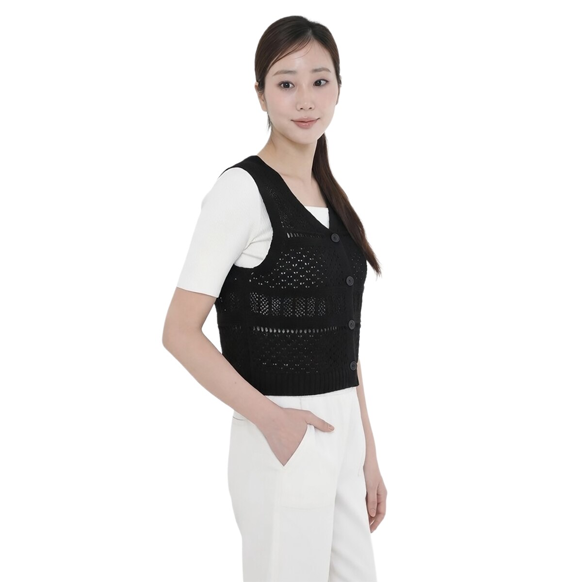 베네뜨 여성 크로셰 니트 베스트 - 블랙