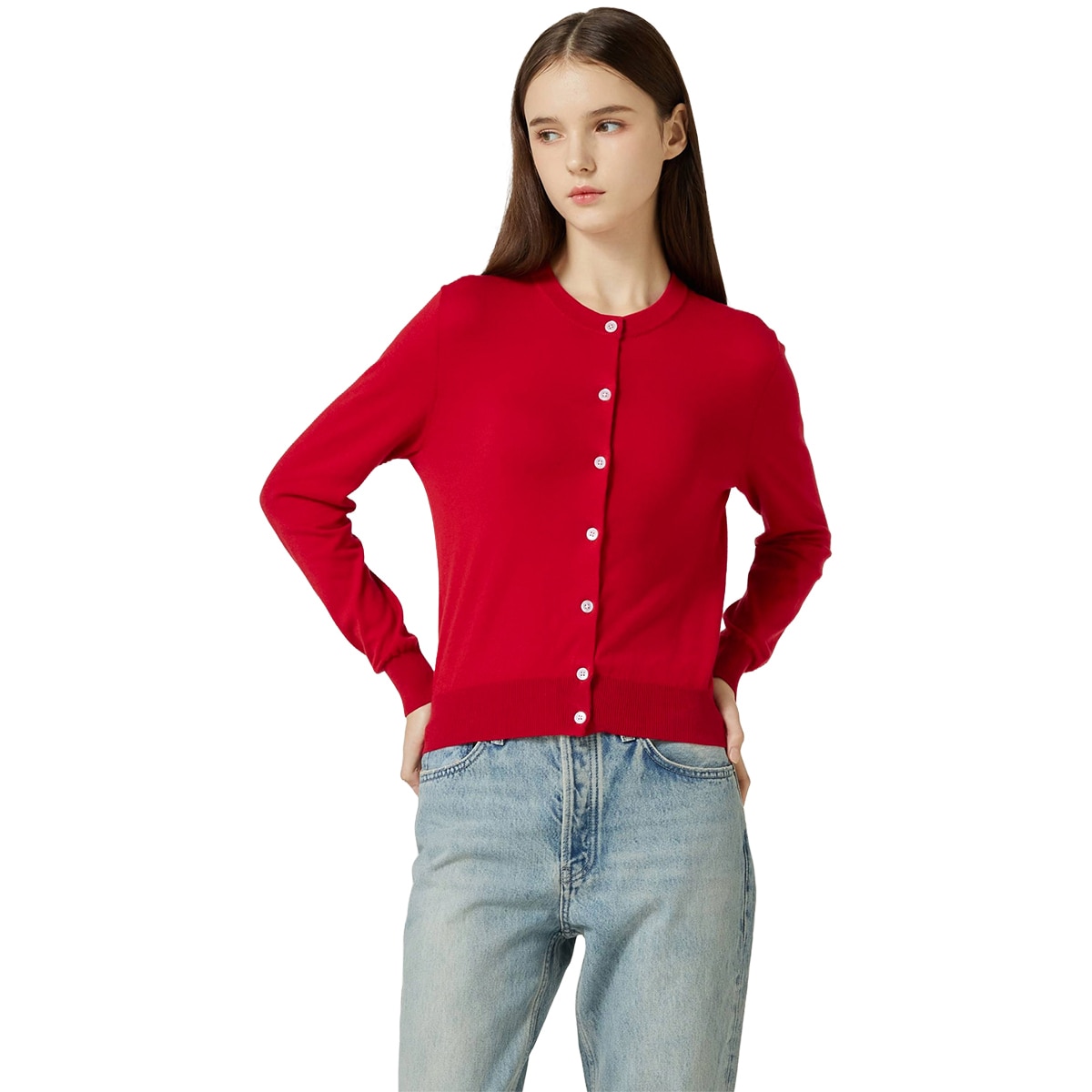 리디아 바인 여성 수피마코튼 크루넥 가디건