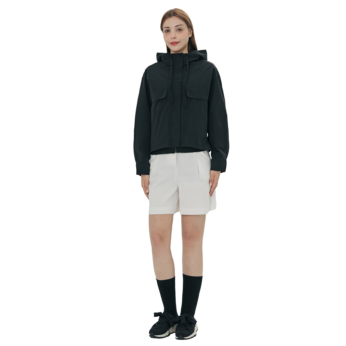 SOUP 여성 탈착 후드 재킷 - 블랙, M