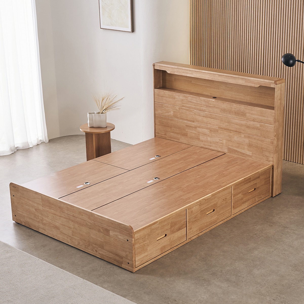 핀란디아 마로네 서랍형 침대 프레임 - 퀸