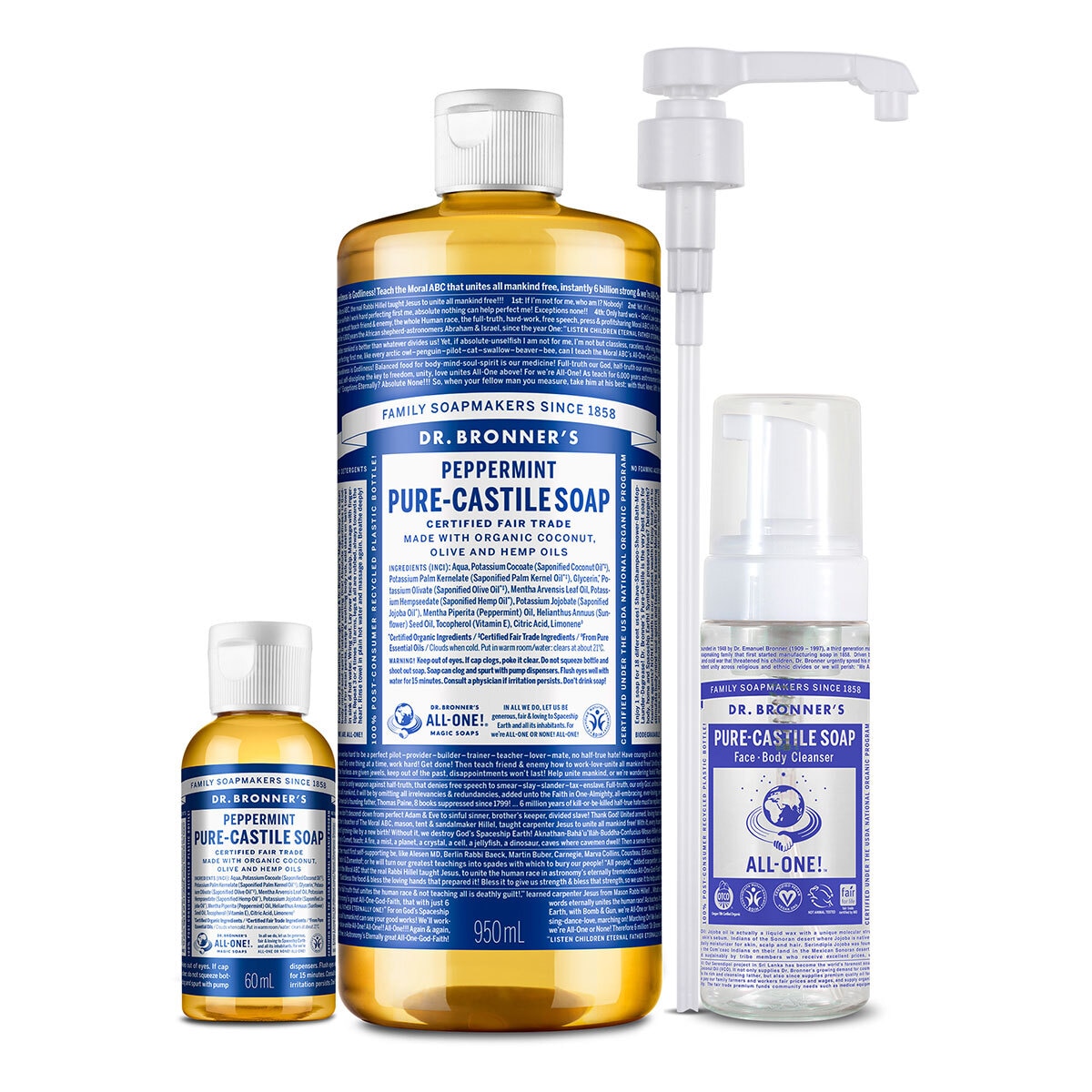 닥터브로너스 캐스틸 솝 클렌저 950ml + 60ml - 페퍼민트
