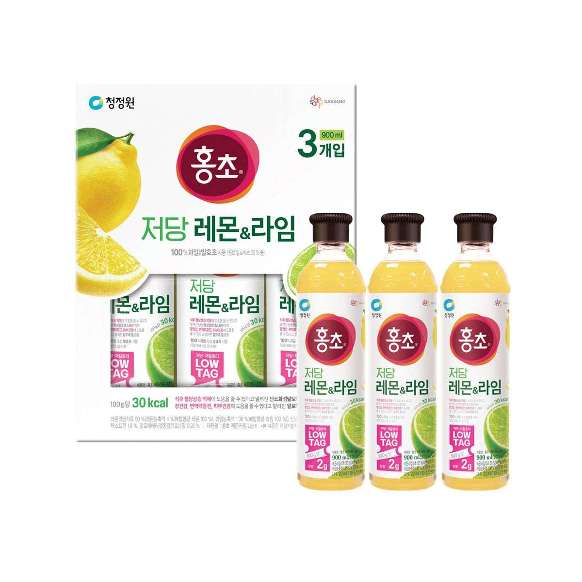 청정원 홍초 레몬 & 라임 900ml x 3 (저당)