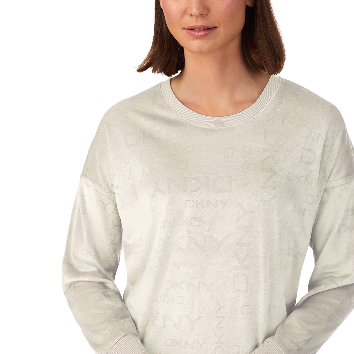 DKNY 여성 플러시 라운지 상하의 세트 - 크림 베이지, L DKNY 여성 플러시 라운지 상하의 세트 - 크림 베이지, L
