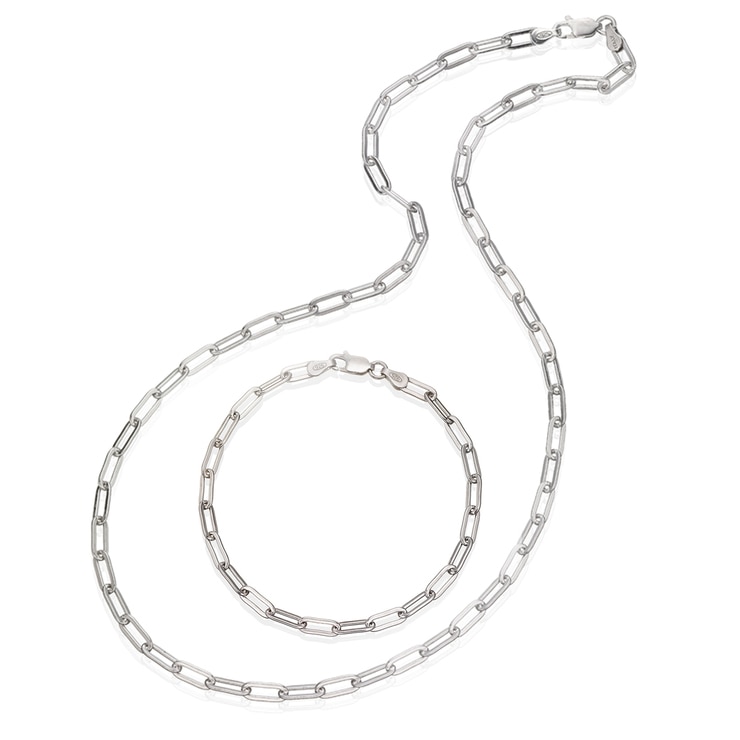 Clip Link Chain Silver Necklace & Bracelet Set 643501