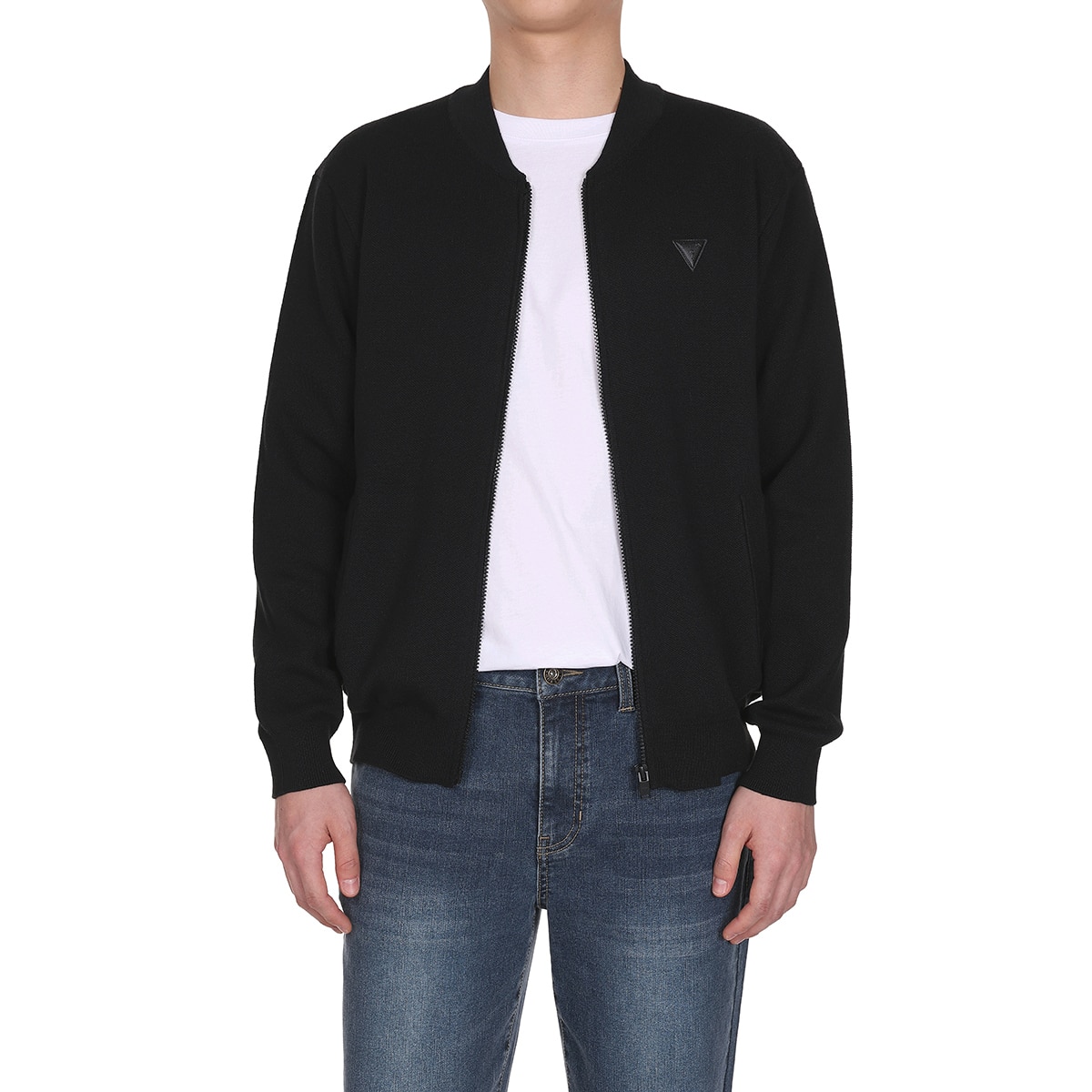 게스 남성 니트 집업 - 블랙, L