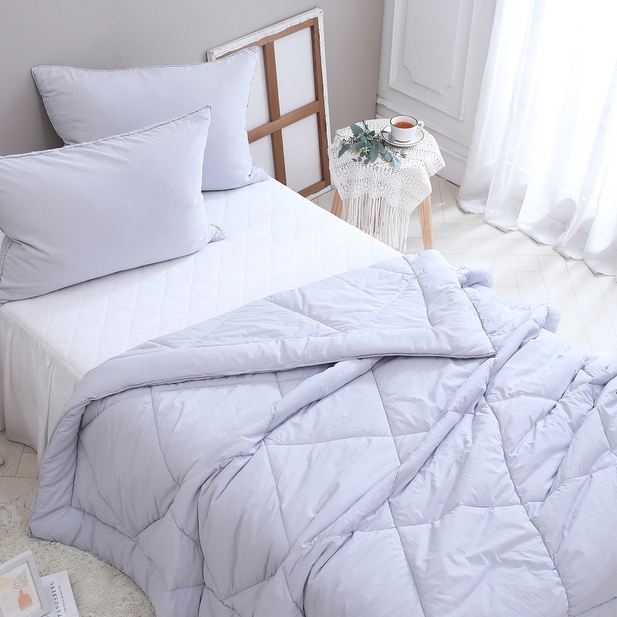 April At Home 60수 순면 피그먼트 차렵이불 - 싱글, 그레이