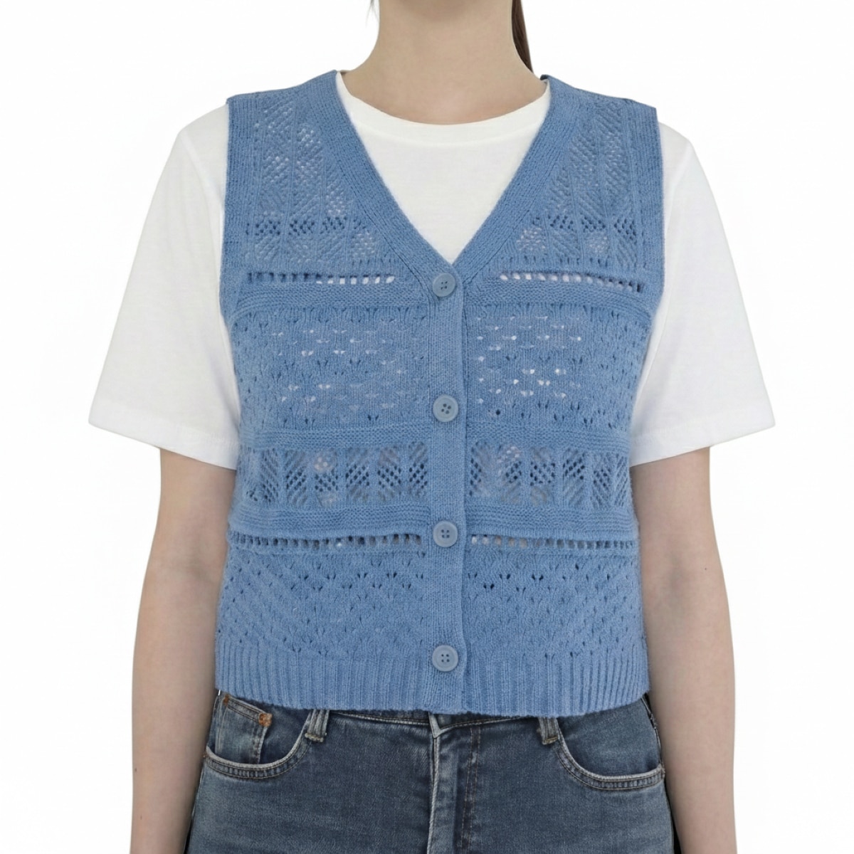 베네뜨 여성 크로셰 니트 베스트 - 블루, L