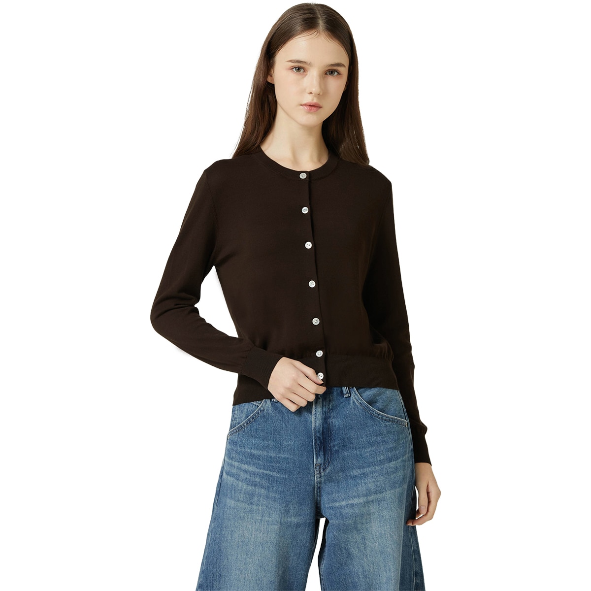 리디아 바인 여성 수피마코튼 크루넥 가디건