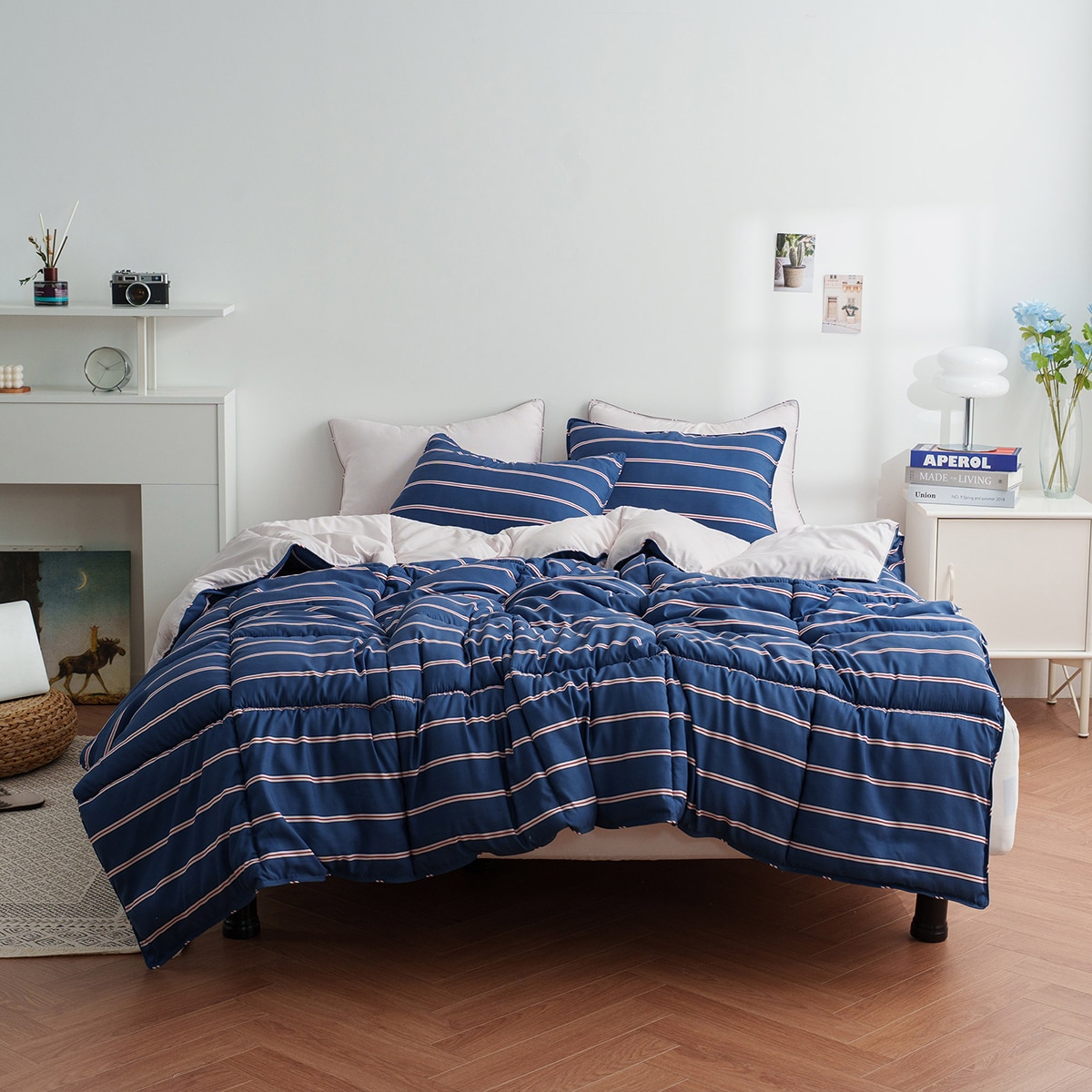 플로티나 차렵 이불 세트 6P - 퀸, 네이비