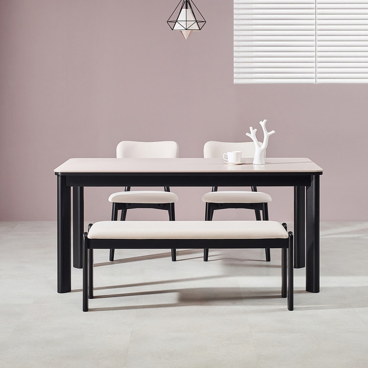 더원 블랙스완 세라믹 4인 식탁세트 1600 (벤치형)