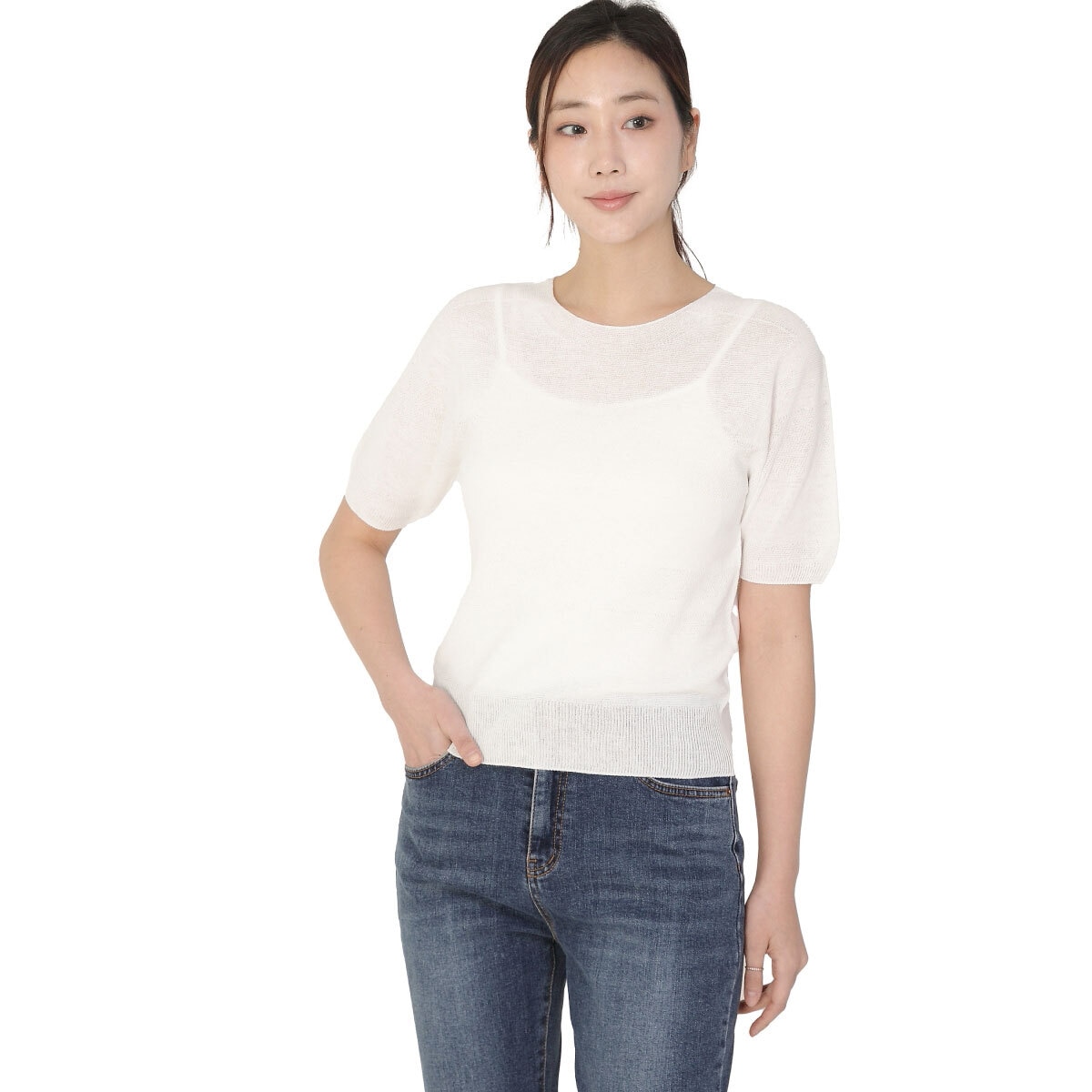 베네뜨 여성 홀가먼트 라운드넥 풀오버 - 아이보리