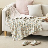 April At Home 플란넬 극세사 담요 슬리퍼 선물세트 - 루미(블루멀티플라워)