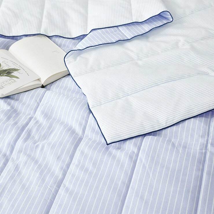 썸니아 모달 냉감 차렵 이불 - 퀸, 블루 스트라이프