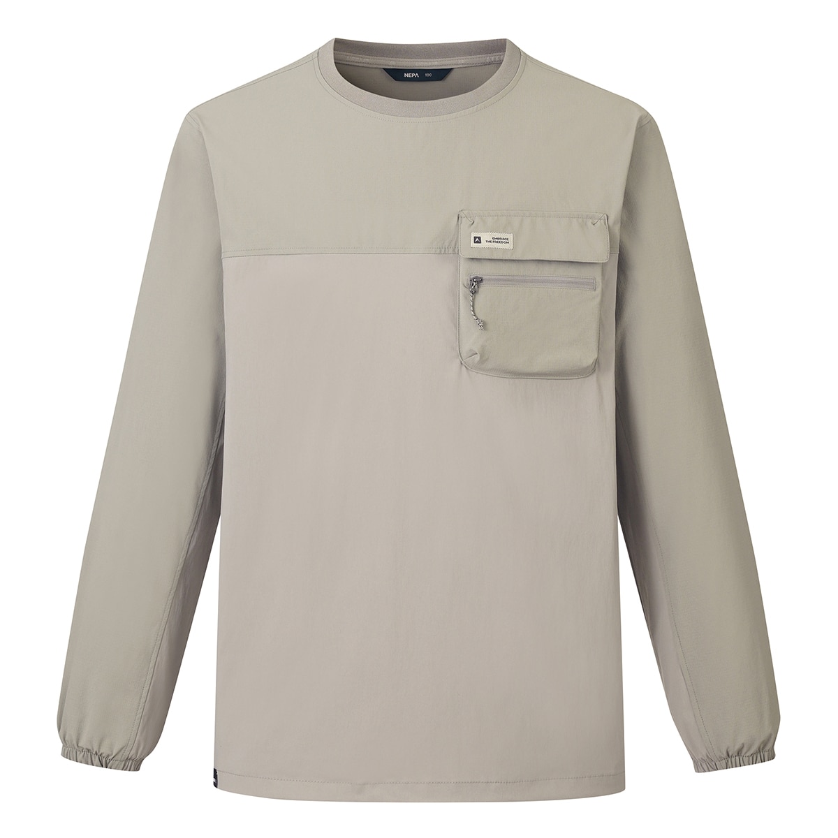 네파 남성 우븐 긴팔 포켓 크루티 - 그레이시베이지