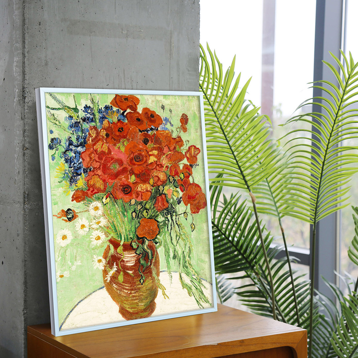 지클레 그림 액자 60x50cm - 고흐, 데이지와 양귀비가 있는 꽃병