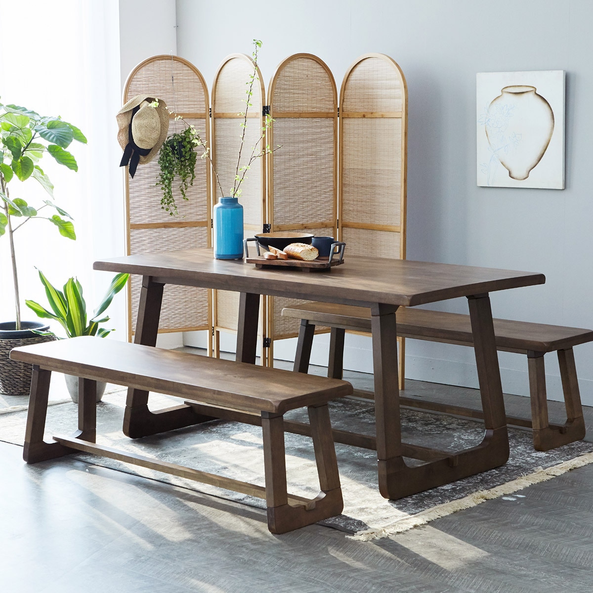 리비니아 아칸 원목 식탁세트 - 벤치+벤치