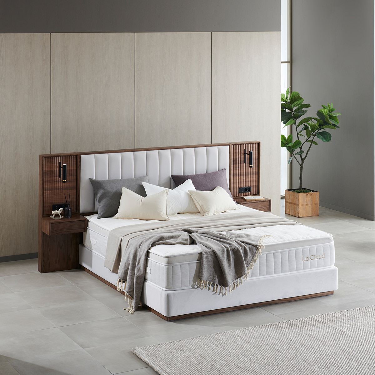 라클라우드 시에스타 패브릭원목 침대프레임 - 라지킹, 내추럴 브라운