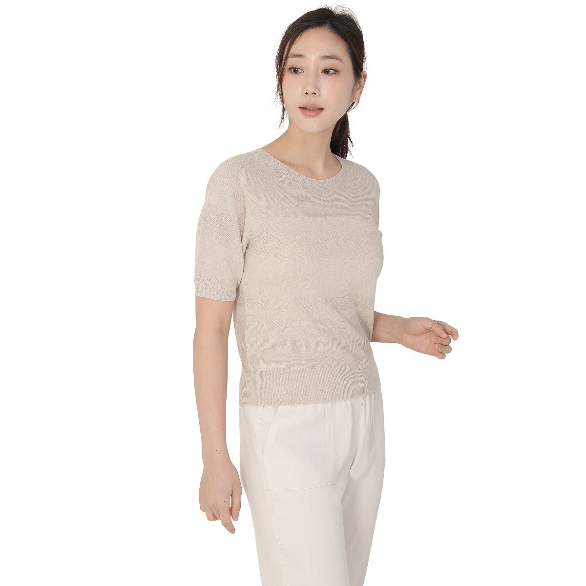 베네뜨 여성 홀가먼트 라운드넥 풀오버 - 베이지