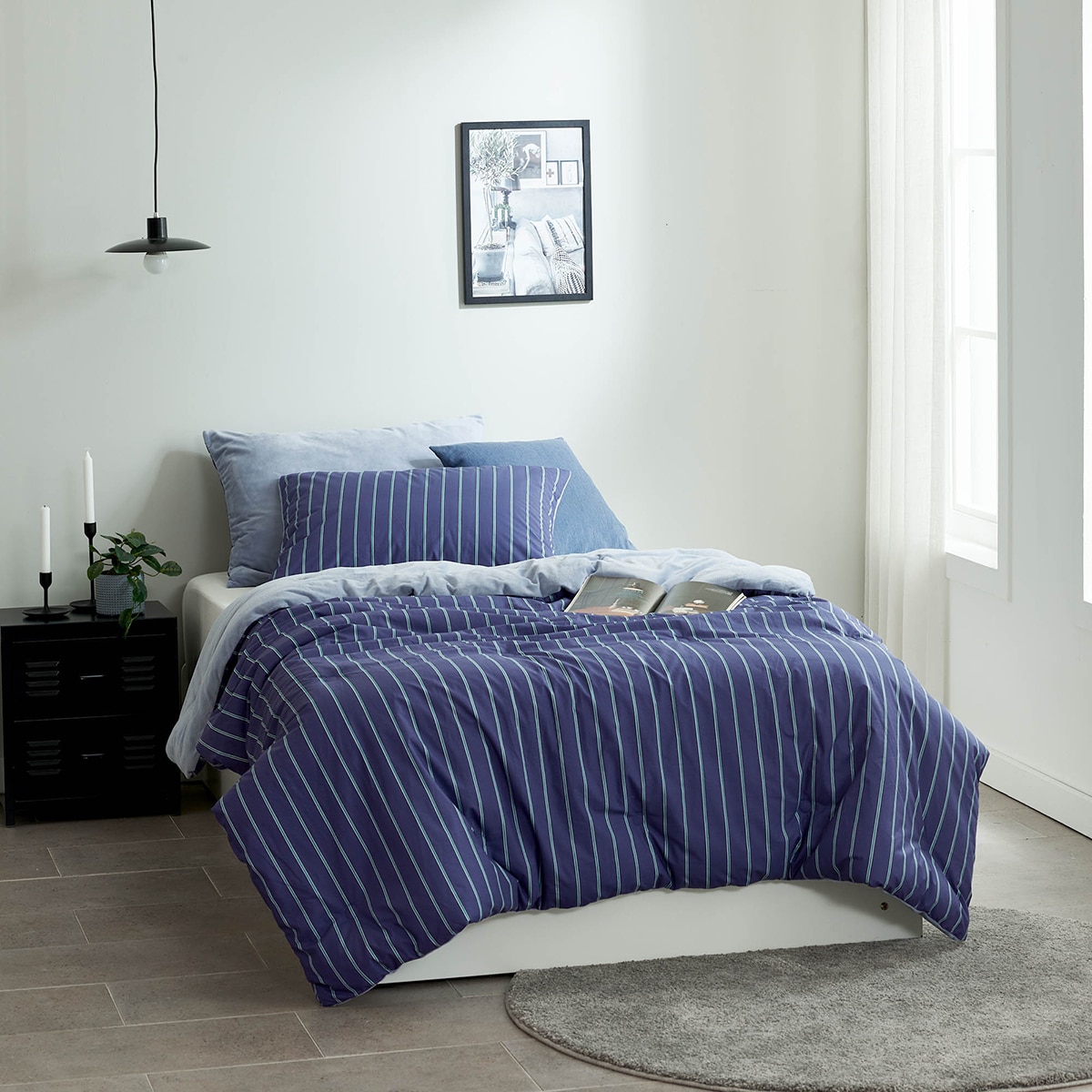 썸니아 면/극세사 차렵 이불 - 싱글, 네이비 썸니아 면/극세사 차렵 이불 - 싱글, 네이비