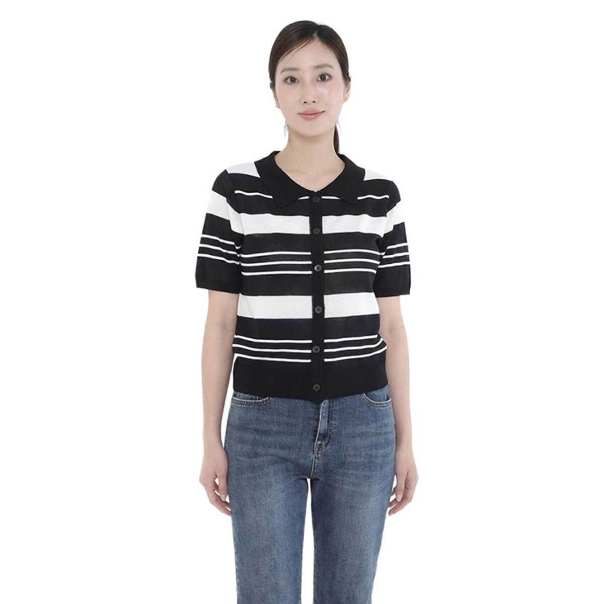 베네뜨 여성 카라 스트라이프 풀오버 니트