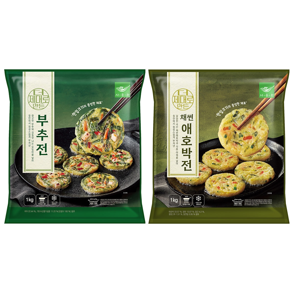 사옹원 미니전 골라담기 1kg x 2 - 사옹원 부추전 1kg + 사옹원 애호박전 1kg