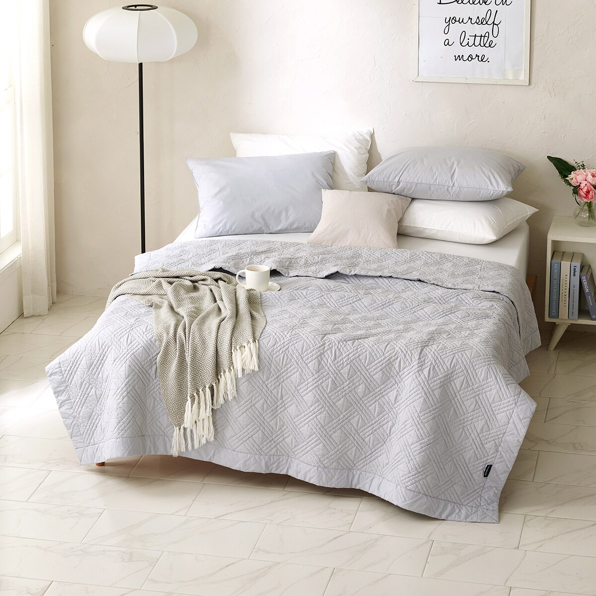 박홍근홈패션 워싱면 양모 스프레드 - 퀸, 그레이