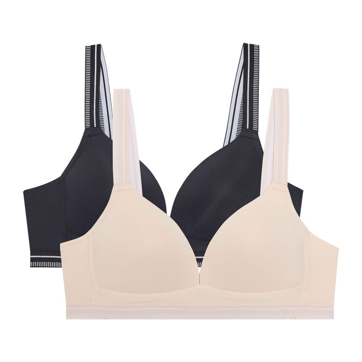 게스 여성 노와이어 로고밴드 브라 2매 - 베이지/블랙, 85B